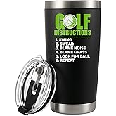 Panvola Golf Instructions Funny Golf Gifts Golf Player Dad Husband Grandpa Golfer Gift Vacuum Insulated Tumbler Sports Player Stainless Steel Travel Mug with Lid and Straw 20 oz Black