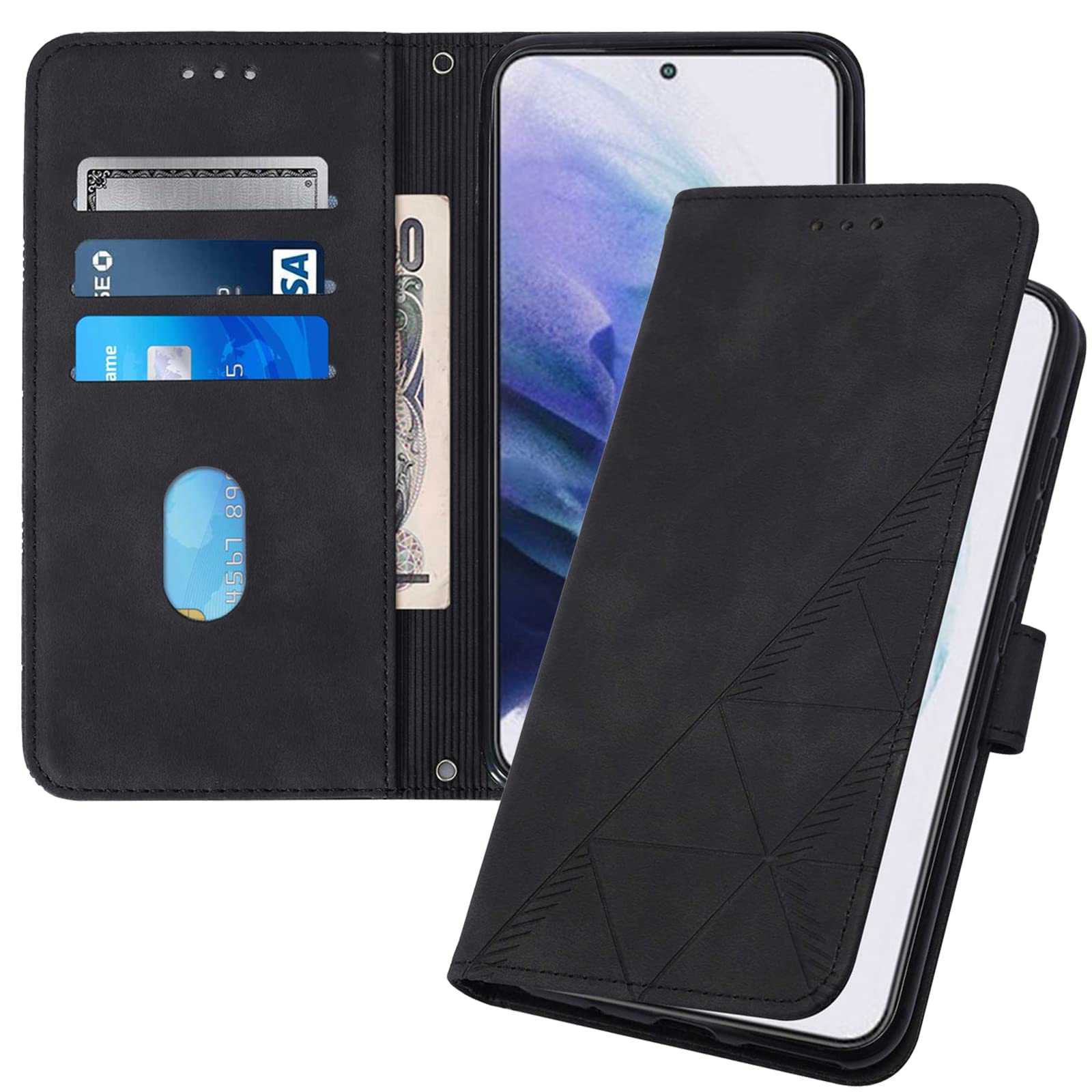 SIYOPINPFY Leather Case Compatible with Motorola Moto G34 - Genuine Leather Wallet Case/Cover with Card Holder and Kickstand, Shockproof Protective Cover for Motorola Moto G45 - Black YBS