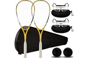 Conderyang 2 Pack Beginner Squash Racquet Set Includes Racquets with Racket Bags Anti Fog Goggles Cases Blue Dot Ball Indoor Gym Sports for Beginners Novice Training Recreational Play