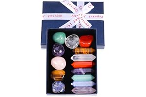 VASTAIR 14 Pcs Crystals Stones Kit, Chakra Stones Healing Crystals Set - 7 Pcs Crystal Wands Point and 7 Pcs Polished Tumbled