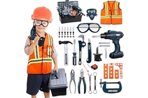 iBaseToy Kids Tool Set - 45 PCS Toddler Tool Set with Tool Box & Electronic Toy Drill, Pretend Play Kids Construction Toy Set, Toy Tools for Kids Ages 3, 4, 5, 6, 7 Years Old, Boy Toys ，Green
