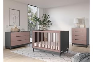 Child Craft Wynwood Crib, Double Dresser and Chest Nursery Set, 3-Piece, Includes 3-in-1 Convertible Crib, Double Dresser, and Chest, Grows with Your Baby (Rose/Graphite)