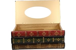 Tofficu Vintage Wooden Rectangular Tissue Dispenser Retro Book Shaped Napkin Holder for Bathroom Living Room