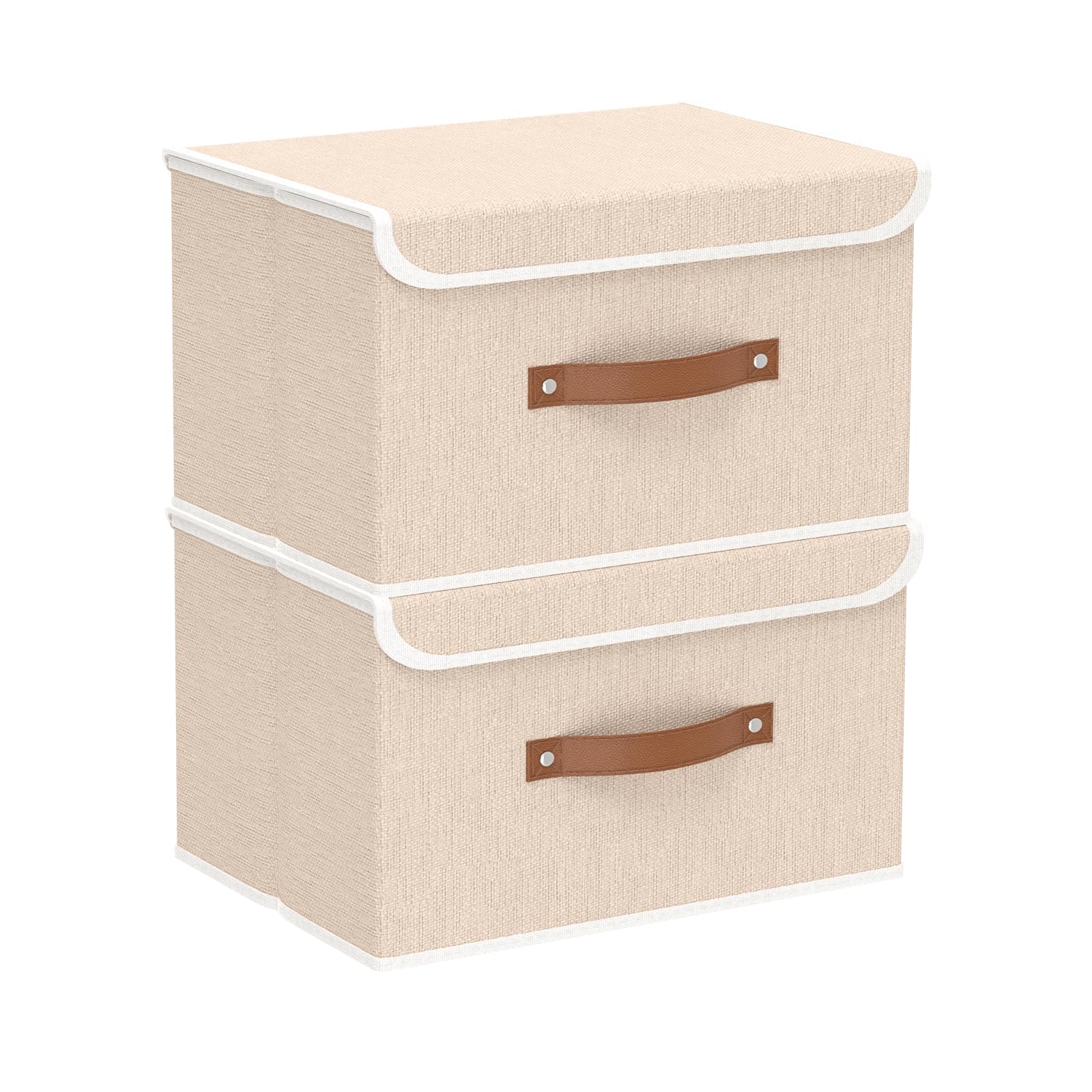 Yawinhe Storage Boxes with Lids 2 Pack, Collapsible Bin with Handle, for Organizing Clothes, 33x23x20cm, Beige, SNK018BES-2 — image 1