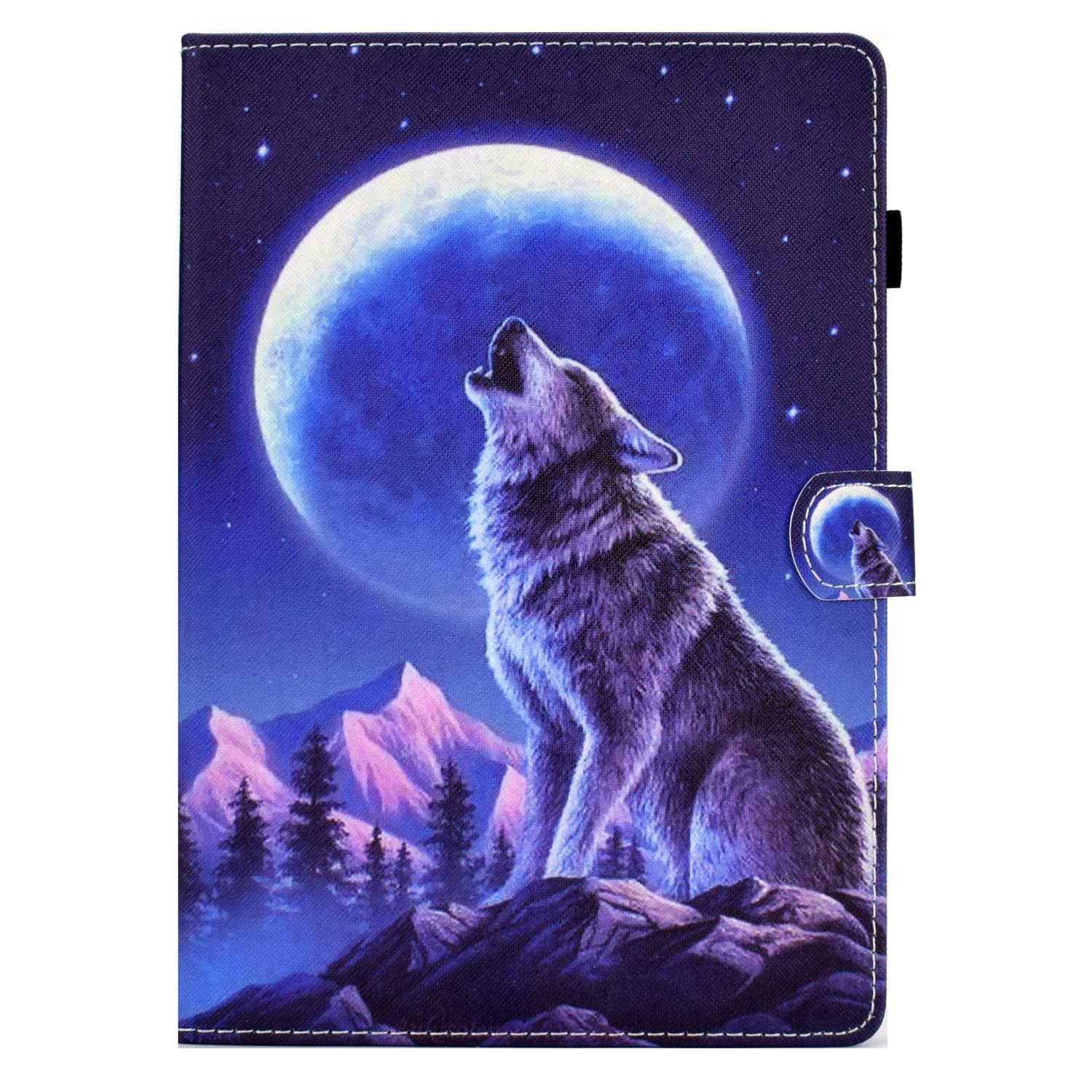 Bspring Case Compatible with iPad 10.2 Inch (8th Generation 2020/7th Generation 2019), PU Stand Cover Shockproof Protective Case Cover with Pencil Holder for iPad 10.2" Auto Wake/Sleep,Wolf