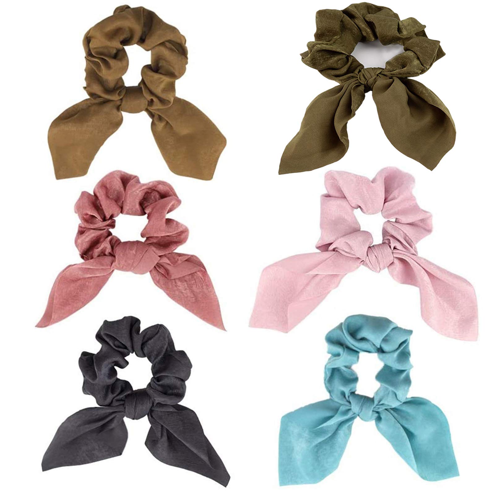 6 Pieces Bow Ponytail Holder Hair Ties Ropes, Rabbit Ear Elastic Hair, Hair Elastics Scrunchies Chiffon Ponytail, for Holding Ponytail and Hair Styling