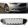 PartsFlow Front Bumper Grille Upper Grill Glossy Black W/Chrome Trim Mustang Style Honeycomb For 2013 2014 2015 2016 Ford Fusion DS7Z8200BA