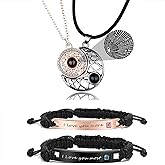 YANCHUN Couple Necklace Matching Necklaces for Couples Necklace Bracelet Set Sun and Moon I Love You 100 Languages for Him and Her Projection Valentines Day Gifts