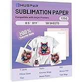 HUSPER Sublimation Paper 8.5x11 Inch, Work with Sublimation Ink and E Sawgrass Inkjet Printers for Mugs T-Shirts Light Fabric and Other Sublimation Blanks (50 Sheets, 125G) (A-8.5x11)