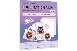 HUSPER Sublimation Paper 8.5x11 Inch, Work with Sublimation Ink and E Sawgrass Inkjet Printers for Mugs T-Shirts Light Fabric and Other Sublimation Blanks (50 Sheets, 125G) (A-8.5x11)