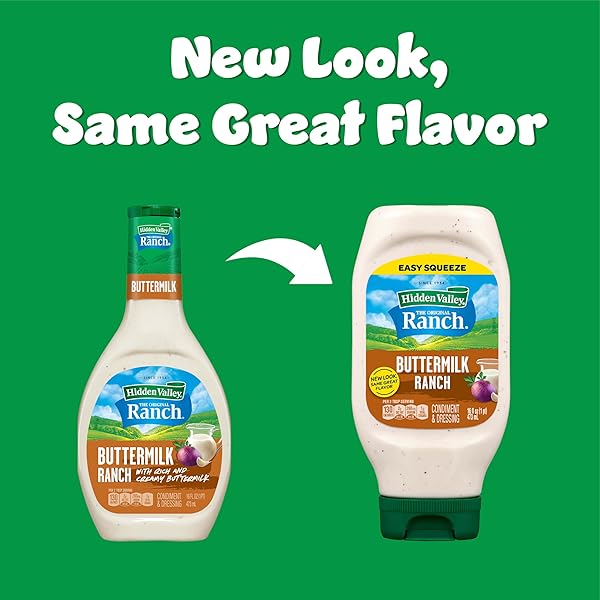 HIDDEN VALLEY BUTTERMILK RANCH CONDIMENT AND DRESSING, EASY SQUEEZE BOTTLE, 16 FL OZ (PACKAGE MAY VARY)