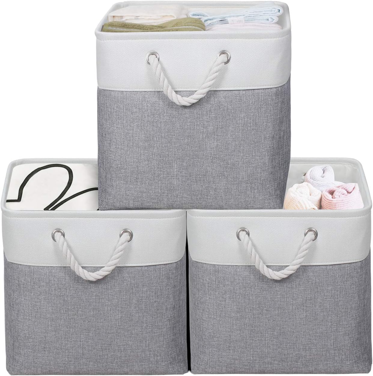 KEEGH Large Foldable Fabric Storage Bins 3Pack Collapsible 13” Cube