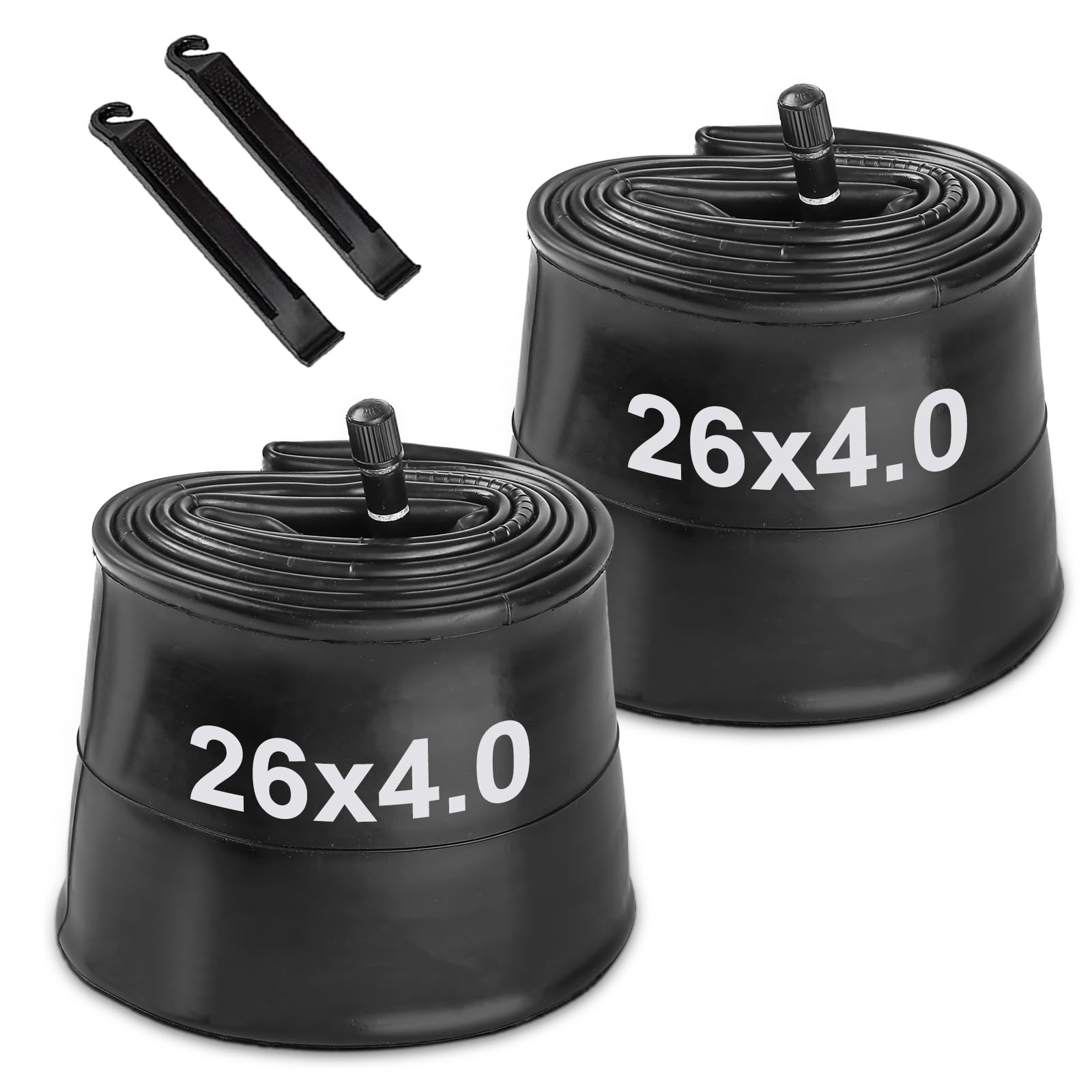 Photo 1 of 26x4 Fat Bike Inner Tube: Hycline 2-Pack Electric Fat Tire Tubes AV 32mm Schrader Valve, Premium Butyl Rubber Puncture Resistant Replacement Tubes with 2 Tire Levers