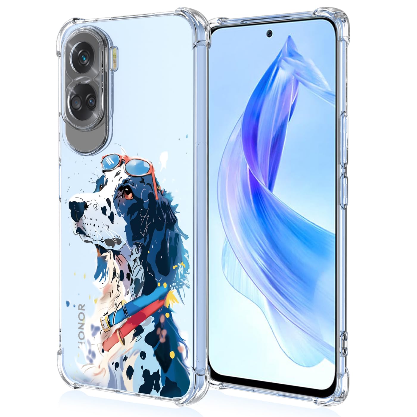 YUXING Clear Case for Honor 90 Lite 5G - Cute Cool Pattern Design Slim Transparent Protective Case Soft TPU Shockproof Bumper Cover (White Dog)