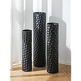 Sziqiqi Black Tall Floor Vase: 27/23/20in Large Floor Vases Standing for Living Room - Hammered Metal Floor Vases Set of 3 - Cylinder Flower Vase for Dining Bedroom Home Corner Indoor Office
