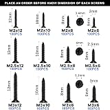 FandWay 1200Pcs Self Tapping Screws Set Carbon Steel Black Flat Head M2 M3 Kit view 3