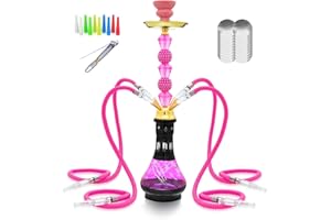 IMPACHETA Hookah Set With Everything 4 Hose 22" Premium Hookah Shisha set with Glass Vase, Ceramic Bowl and Coal Tongs Ashtray 100 Disposable Tips 50 Pre-Punched Aluminum Foil (1Pink)