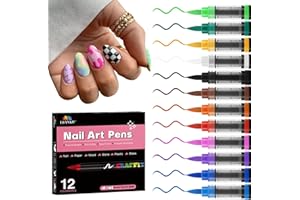 EBANKU Nail Art Pens Beauty Gift Set, 12 Colors Quick Drying Soft-Tip Nail Polish Pens 3D Acrylic Paint Nail Pens for Nail Art Color-fast Nail Point Dotting Liner Pen Sets for Home & Salon Nail DIY