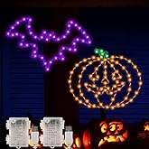 Halloween Decorations Indoor, Bat Pumpkin Window Lights, 8 Modes Battery Operated Halloween Lights with Timer, Waterproof Window Silhouette Light for Window Door Yard Party Decor