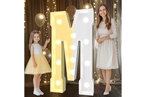 Pooqla 4 FT Marquee Light Up Letters, Cool White and Warm White Marquee Letter 4 Feet Tall, Giant LED Sign Big Mosaic Letter M for Balloons Birthday Party Anniversary Wedding Decorations