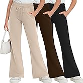 LessonZoo 3 Pack Girls Sweatpants Flared Wide Leg Elastic Waist Drawstring Bell Bottom Casual Athletic Pants with Pockets