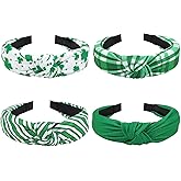 Budsmile St.Patrick's Day Clover Headbands for Women Girls Green Striped Plaid Irish Shamrock Headband Lucky Leaf Wide Knot Headbands Hair Accessories Gifts HairHoop