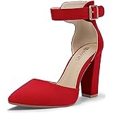 IDIFU Women's IN4 Pedazo High Block Heels Pumps Pointed Closed Toe Ankle Strap Dress Wedding Shoes