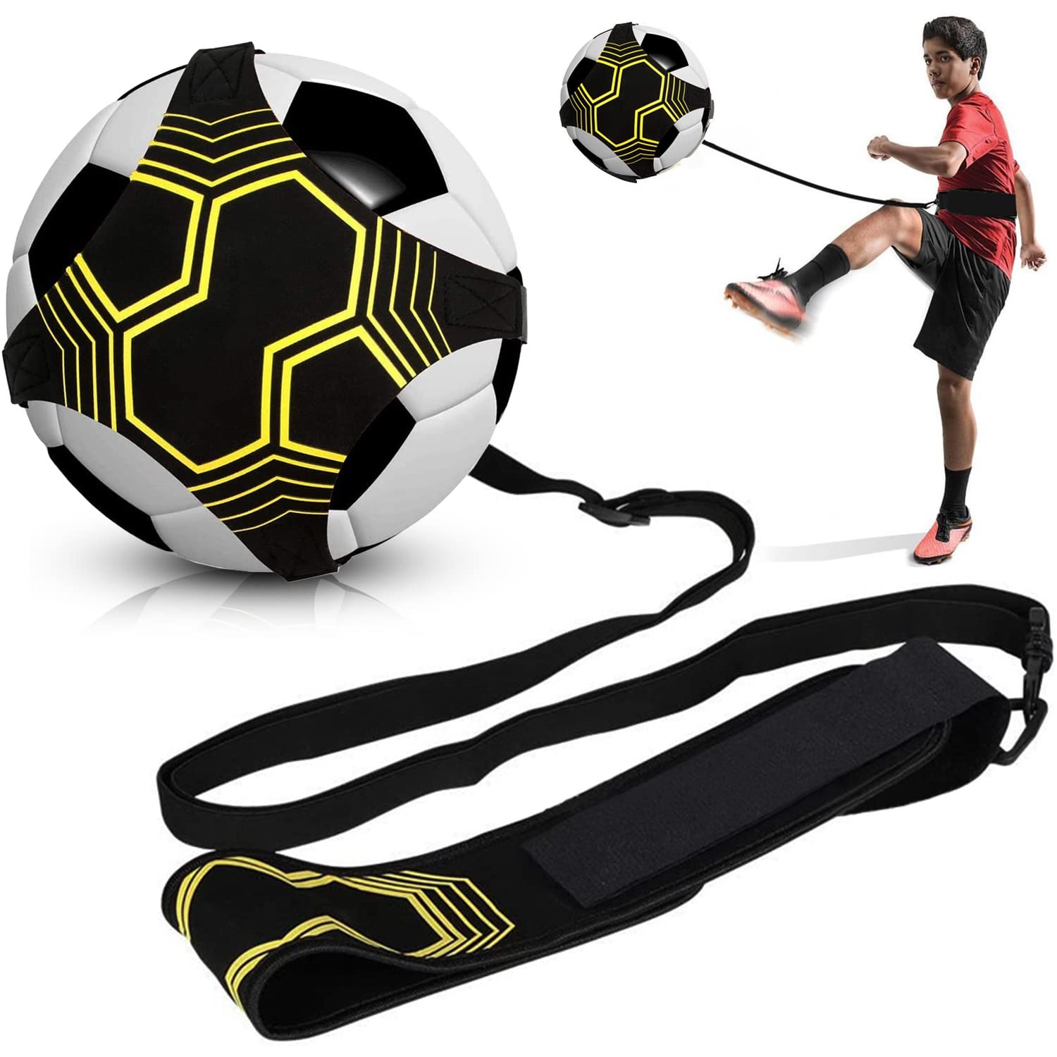 Favuit Football Kick Trainer - Adjustable Soccer Training Waist Belt for Size 3, 4, 5 Footballs