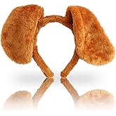JazSwirl White Brown Dog Ears, Long and Short Dog Ear Headband for Adults, Plush Animal Ears Headbands, Soft Furry Animal Headbands for Women and Men (Brown, 2)