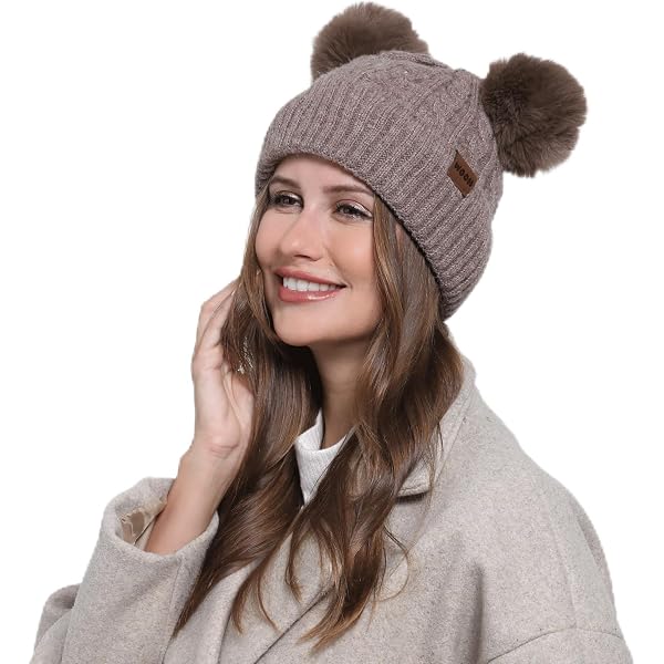 niceacsrise Beanie Women - 2 Pom Cable Knit Winter Warm  display picture 3