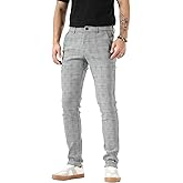 Plaid&Plain Men's Plaid Pants Skinny Dress Pants for Men Skinny Chino Pants Men