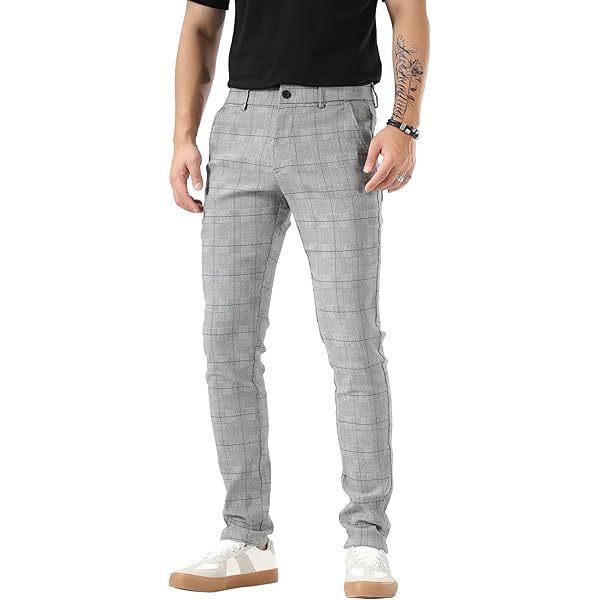 Slim Fit Slacks Plaid Black & Red Dress Pants 7918 (28 X 32) at Amazon Men's  Clothing store