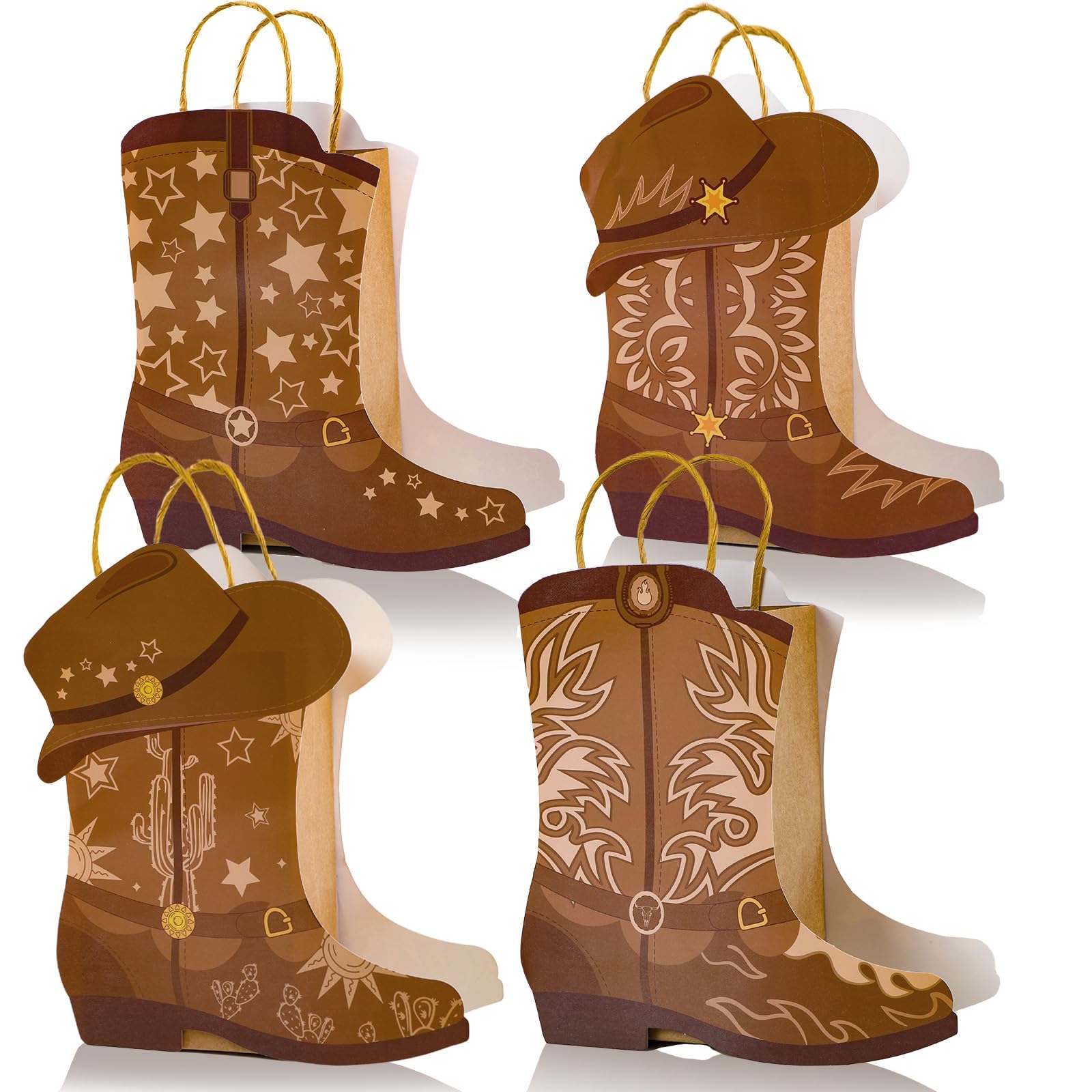 Photo 1 of 12Pcs Cowboy Boots Paper Bags Western Theme Party Decorations Favors Wild West Kraft Gift Bag with Handles Rodeo Cowgirl Boot Hat Goodie Bag for Cowboy Birthday Bachelorette Baby Shower Party Supplies