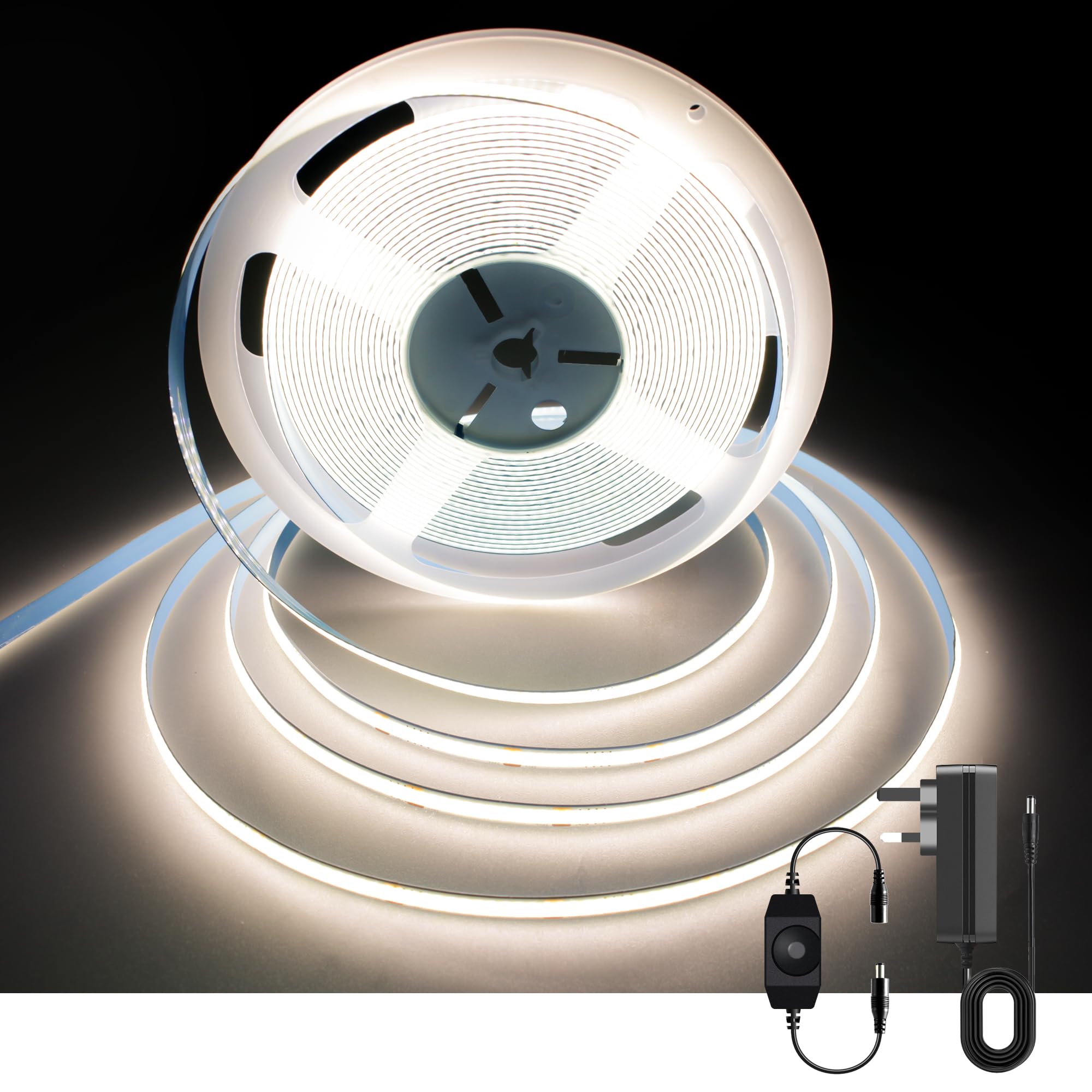 AXMOTUT Dimmable COB LED Strip Lights 10m, 4000K Natural White 24V COB Strip Light, 3200 LEDs Flexible CRI 93+ COB Light Strips for Room, Mirror, Kitchen, Bedroom