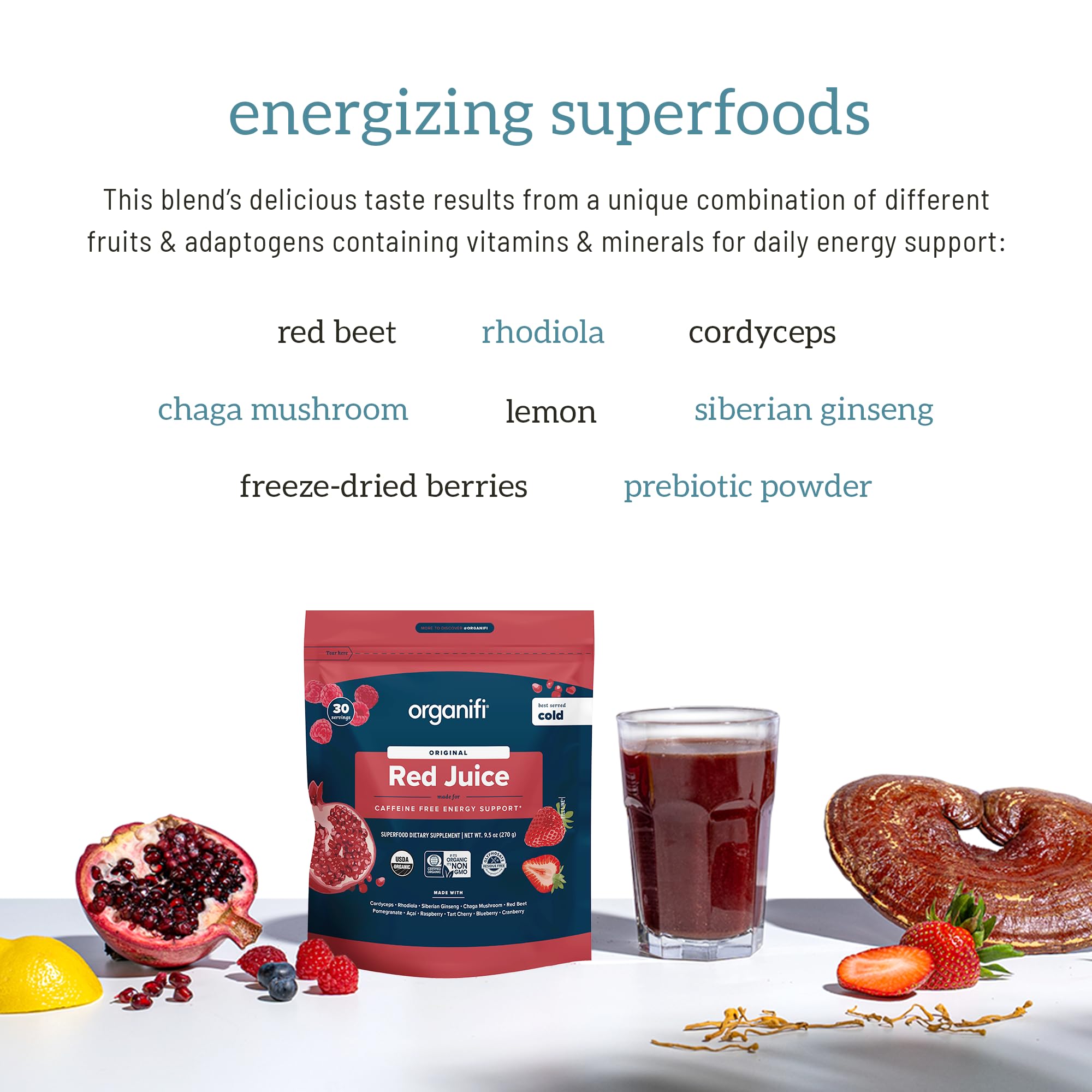 Organifi Red Juice - Energy Powder Reduces Afternoon Crashes and Boosts Digestion and Immune System, 30 Servings