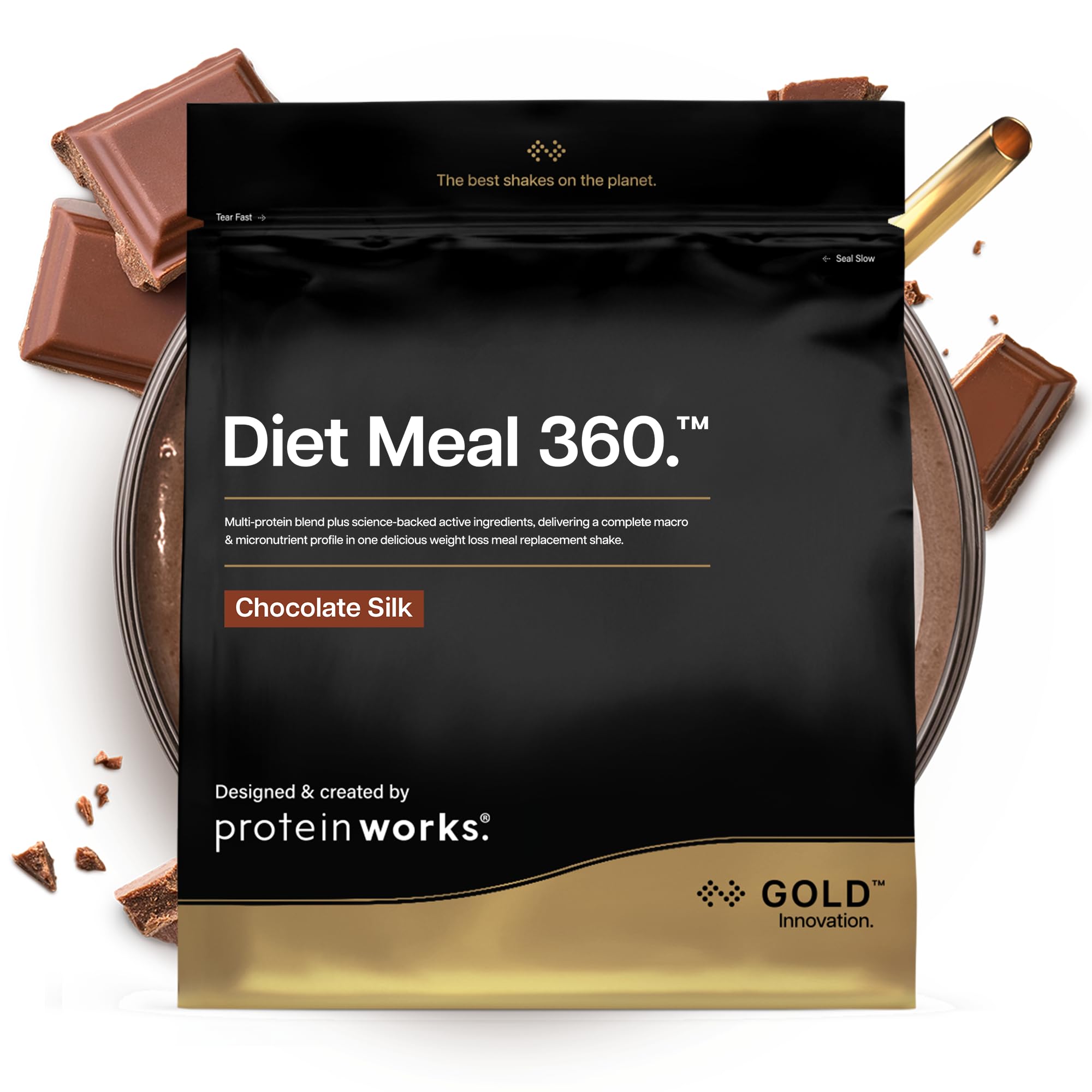 Protein Works | Diet Meal 360 - GOLD Innovation, Diet Meal Replacement Shake, Supports Weight Loss, 24 Vitamins & Minerals, Added Flaxseed, Inulin, Omega 3, Chocolate Silk, 7 Meals, 500g — image 1