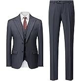 Mgnaie Mens Pin Stripe Suit 3 Piece Classic Business Suits for Wedding Prom Tuxedo Jacket Vest Pants Two Button