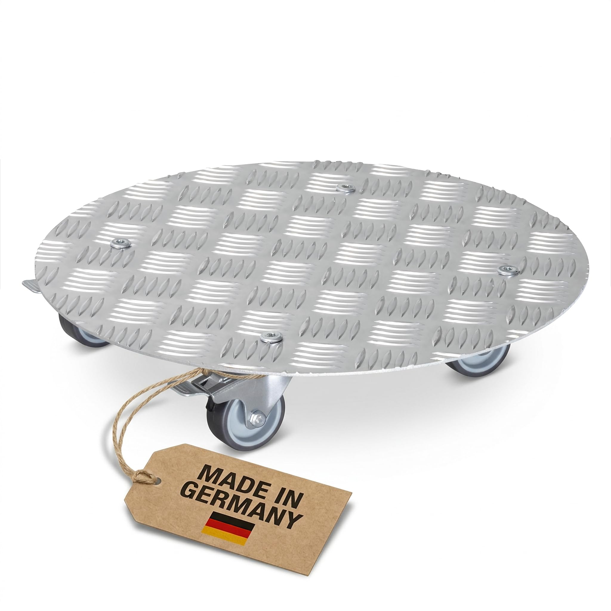 WAGNER Plant trolley ALASKA Ø 38 x 7,5 cm I Flower trolley for indoor + outdoor use I Container trolley made of aluminium I 2 total breaks I Load capacity 100 kg I Made in Germany - 20700201, silver