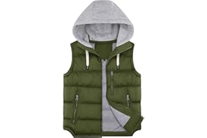 OLEDA Men's Quilted Winter Vest Outerwear Thicken Sleeveless Jacket Removable Hooded Padded Puffer Vest Sleeveless Vest