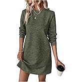 winkbay Women's Elegant Long Sleeve Tshirt Dress Fall Crew Neck Short Casual Work Shift Dresses