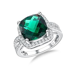 AGRULE 6.5 Cttw Emerald Halo Ring 925 Sterling