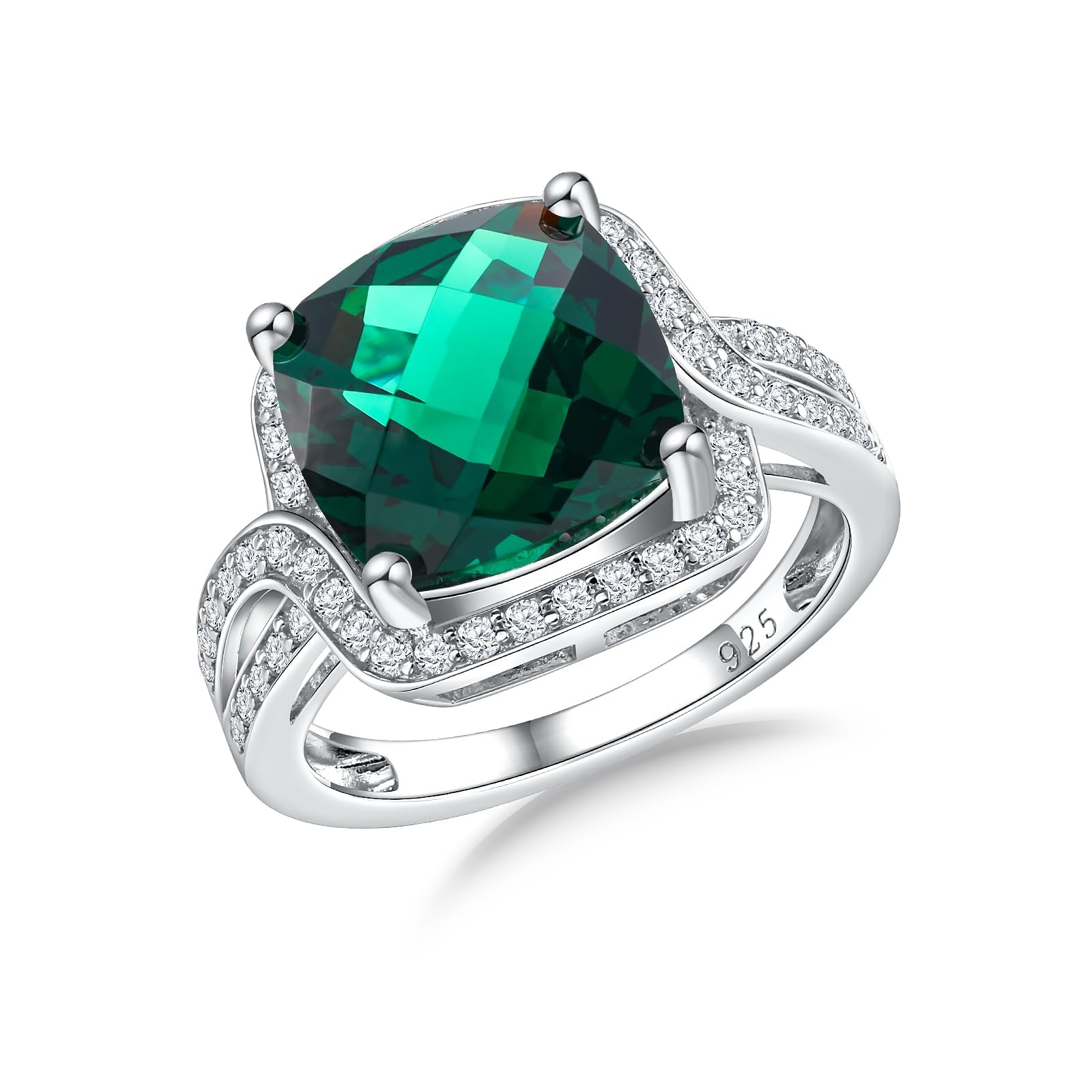 AGRULE 6.5 Cttw Emerald Halo Ring 925 Sterling