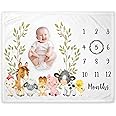 Yuzioey Farm Animals Milestone Blanket, Farm Baby Growth Chart Monthly Blanket, Watch Me Grow Baby Nursery for New Moms Baby Shower, Horse Cow Sheep Pig, Includes Marker (50"x40")