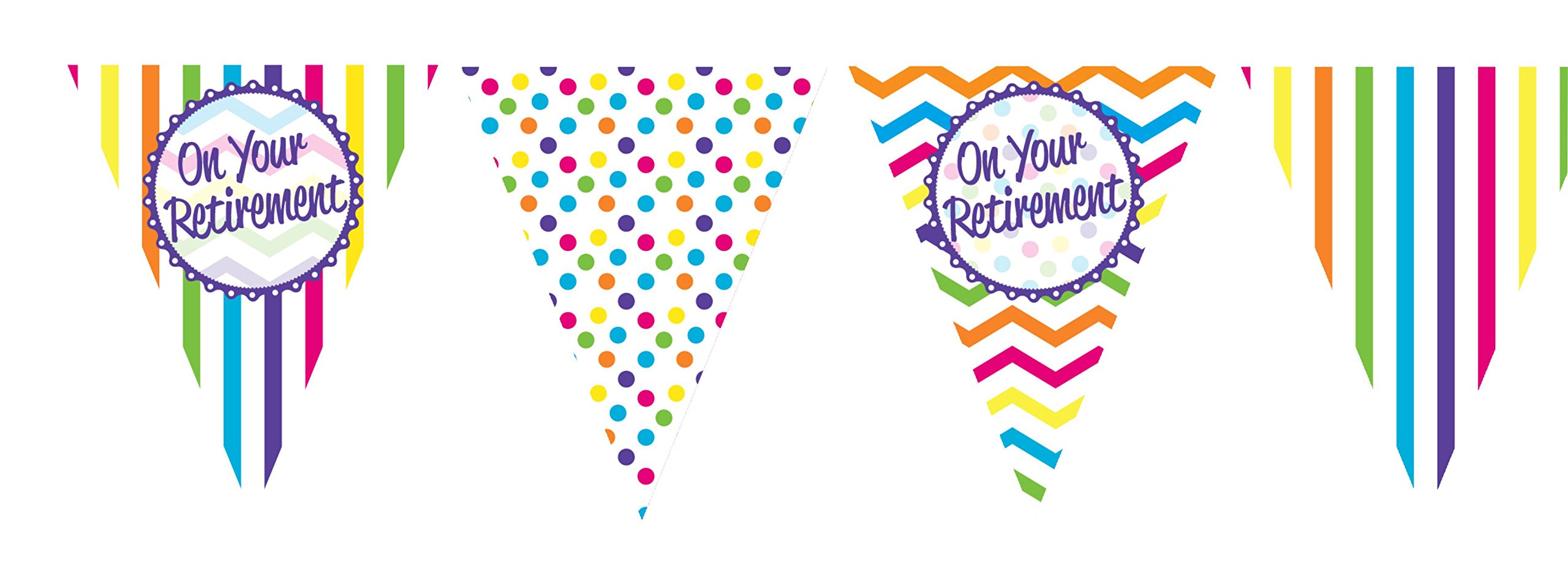 Anniversary House On Your Retirement Chevron Stripe Polka Dot Paper Flag Bunting | Retirement Party Decorations | 11 Flags Banner Decoration | Banner for Men, Women, Unisex | M249