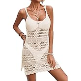 BreathSunny Womens Crochet Slim Fit Beach Dresses Summer 2025 Backless U Neck Side Slit Bathing Suit Cover Up Mini Dress