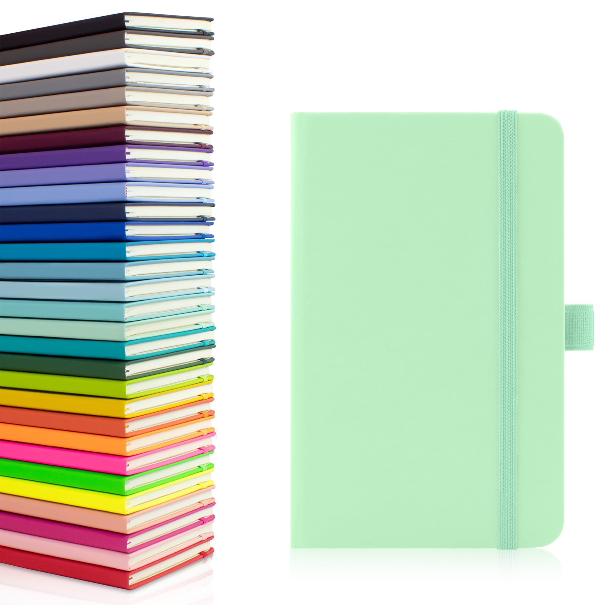 Notes London Eco A6 Notebook with Lined Pages, Pen Loop, Ribbon, Date Marks and Paper Pocket, Pocket Hardback Journal, Note, sustainably sourced paper (Pastel Mint)