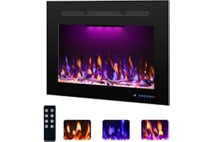 Rodalflame Electric Fireplace Inserts with 3 Flame & Top Light Color, Recessed Fireplace Heater with Thermostat, 750/1500W, Crackling Sound, Logs & Crystals, Timer, 32.2" W x 19.6" H Rear