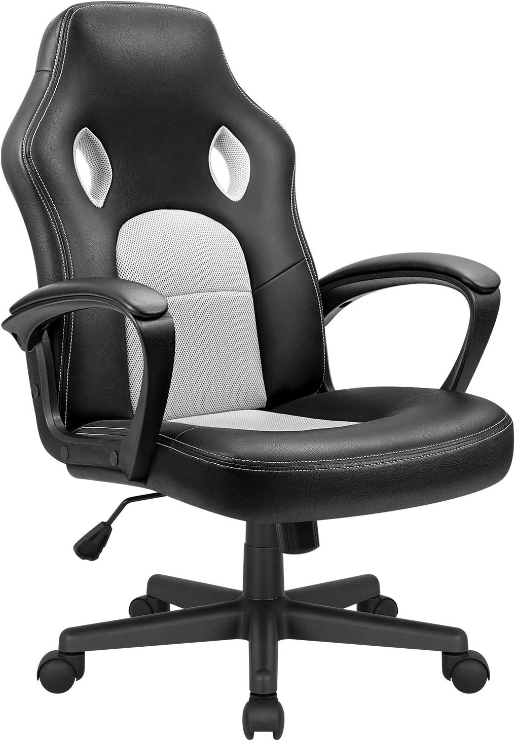 KaiMeng Office Gaming Chair Leather Computer Chair High Back Ergonomic Adjustable Racing Chair Executive Conference Chair (White)