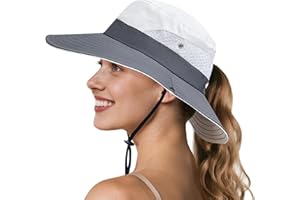 NPQQUAN Ponytail Sun Bucket Hats for Women Men Wide Brim UPF 50+ Fishing & Beach Hats