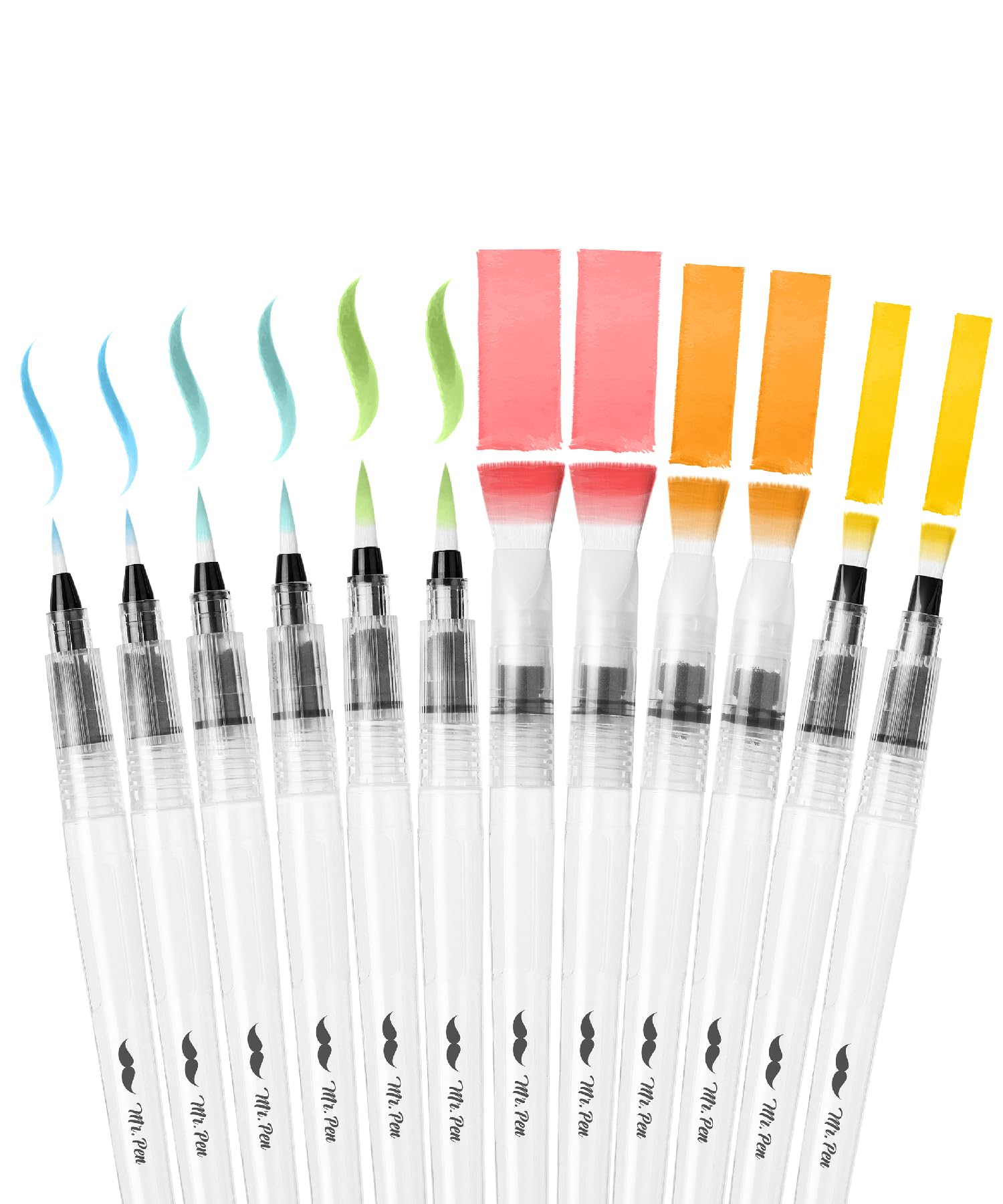 Photo 1 of Mr. Pen Watercolor Brush Pens, 12 pcs, Multicolor, Broad Tip, Nylon Bristles, Refillable Water Reservoir, Ideal for Artists, Students, Calligraphy, Drawing, Sketching, Writing